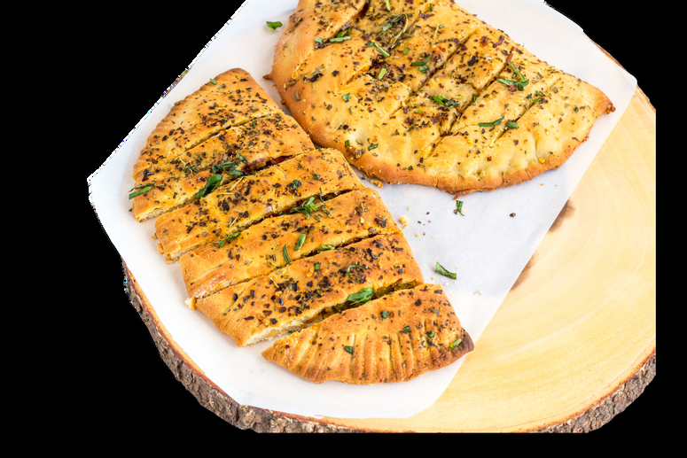 Garlic bread served on a board